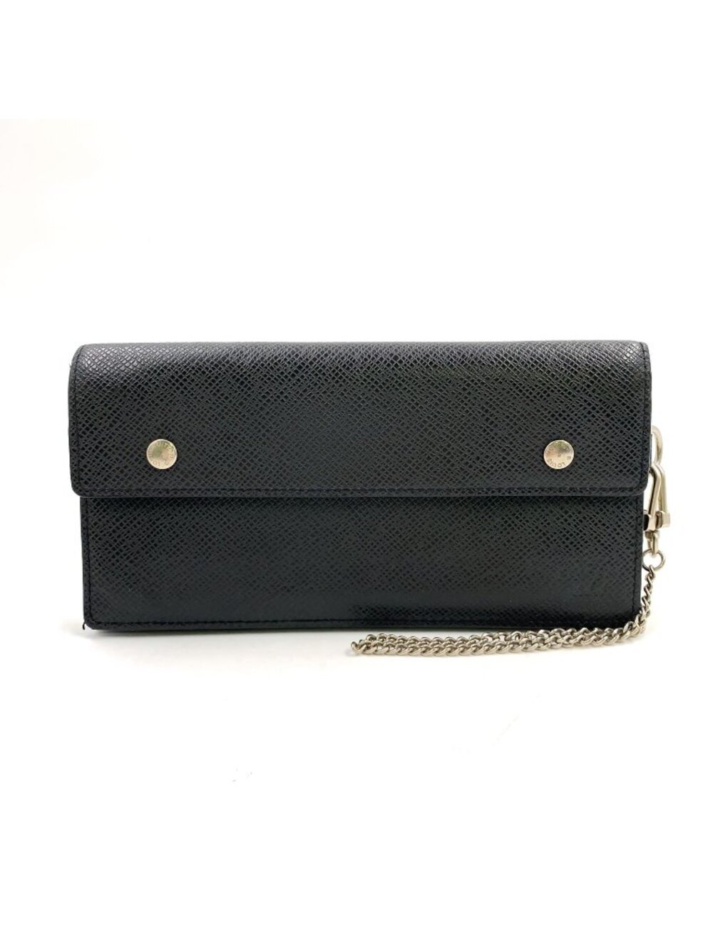 Louis Vuitton Portefeuille Accordion Taiga Ardoise Leather Black Wallet Silver